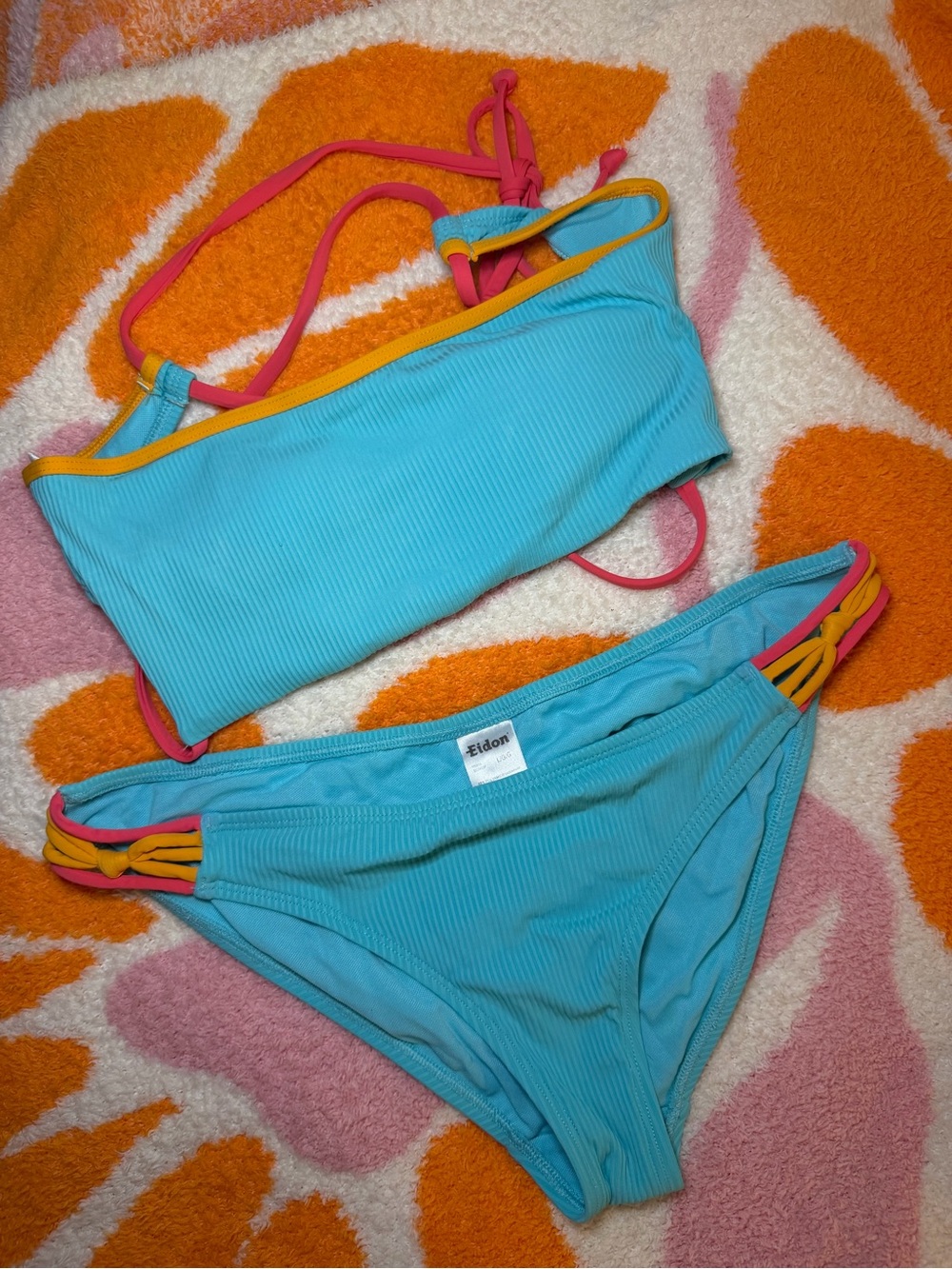 Eidon Turquoise Ribbed Bikini Set Size S